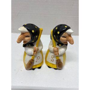 Vintage Health  Happiness Kitchen Witch Yellow  Salt and Pepper Shakers Japan KL